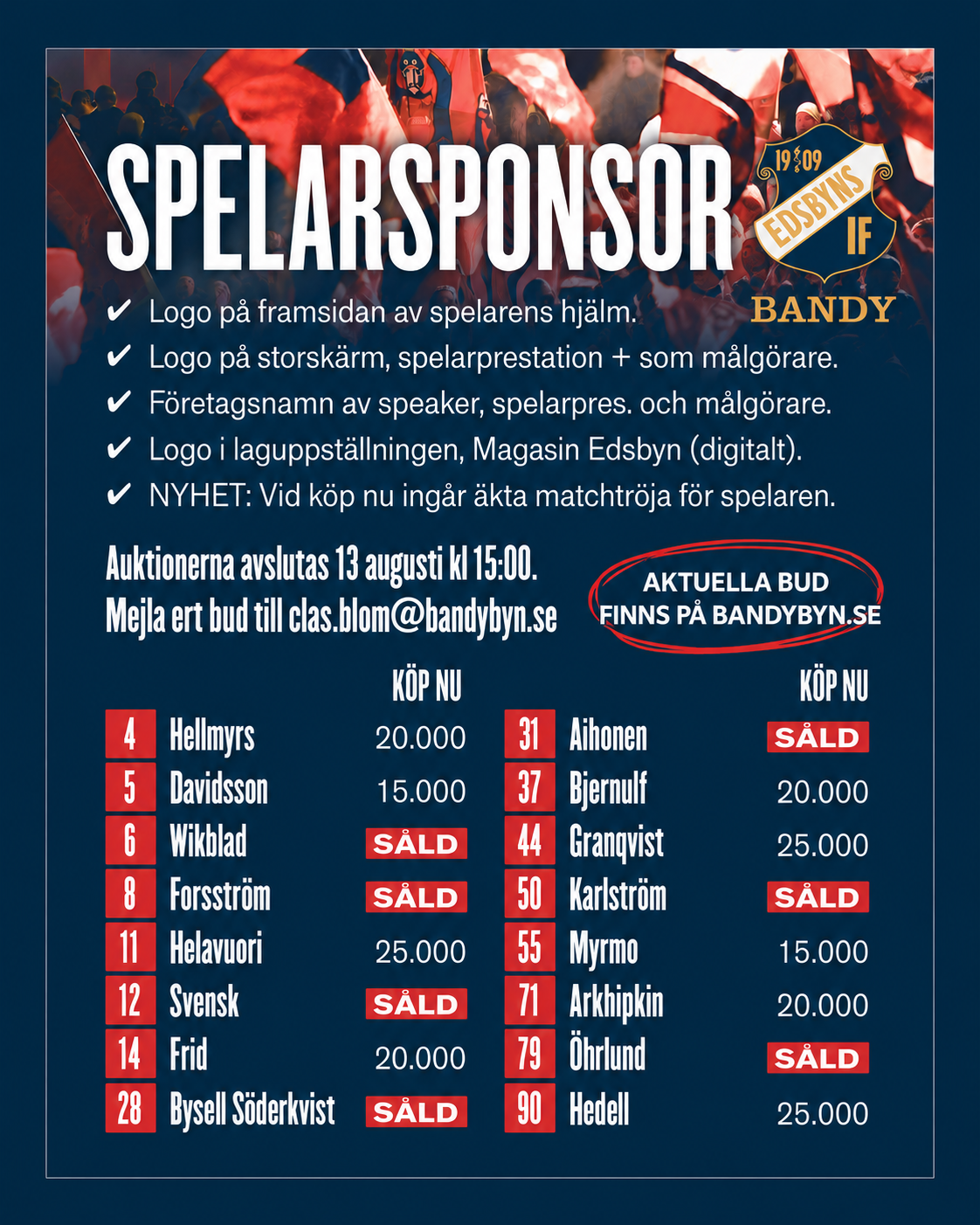 UPPDATERAD: Auktion spelarsponsring