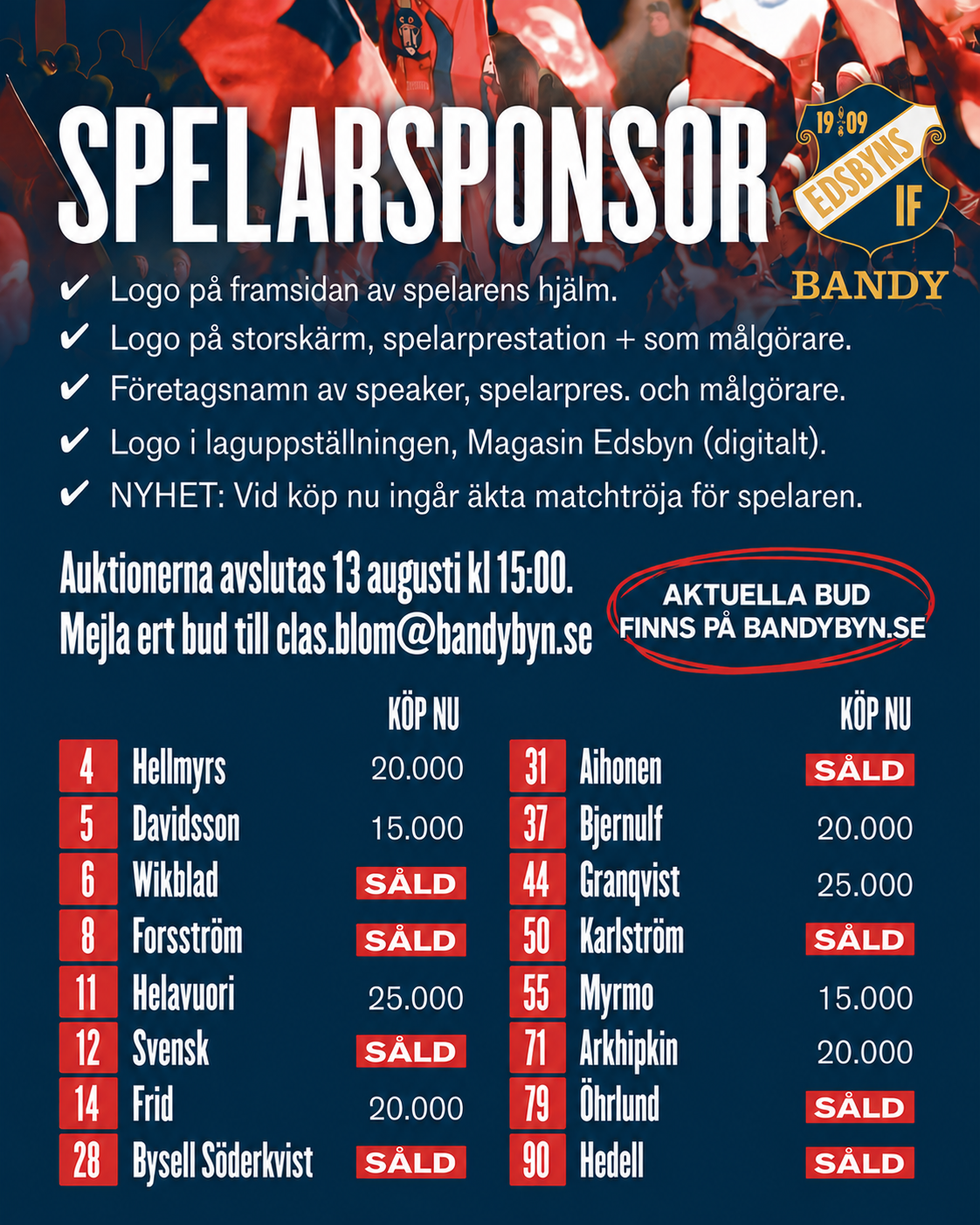 UPPDATERAD: Auktion spelarsponsring