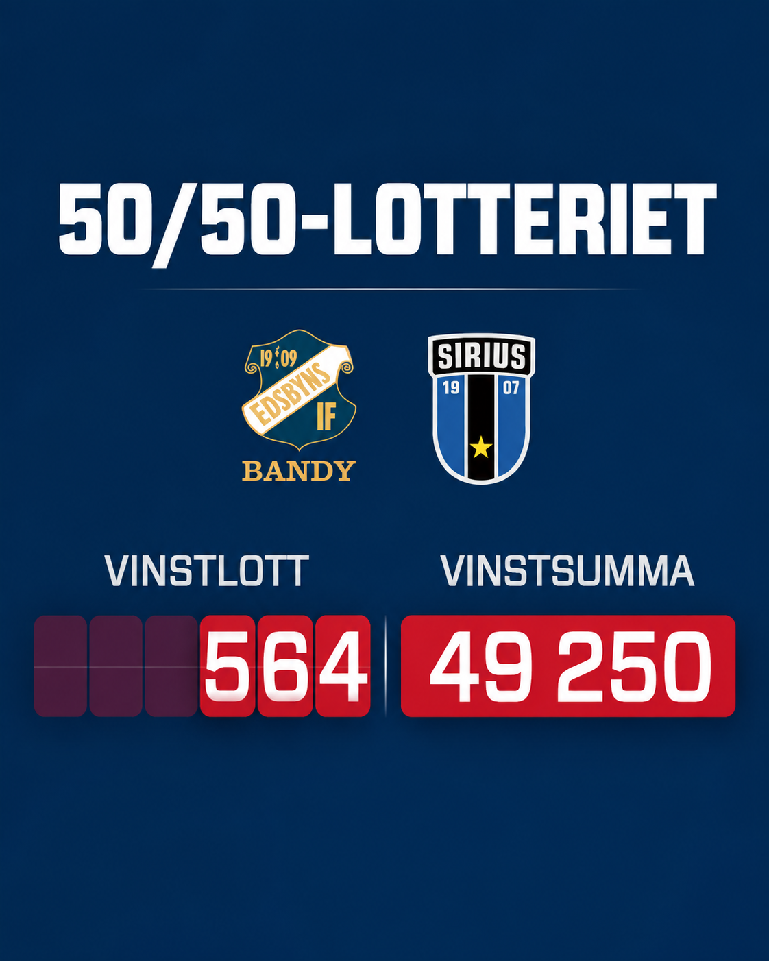 Kvällens vinstnummer i 50/50-lotteriet