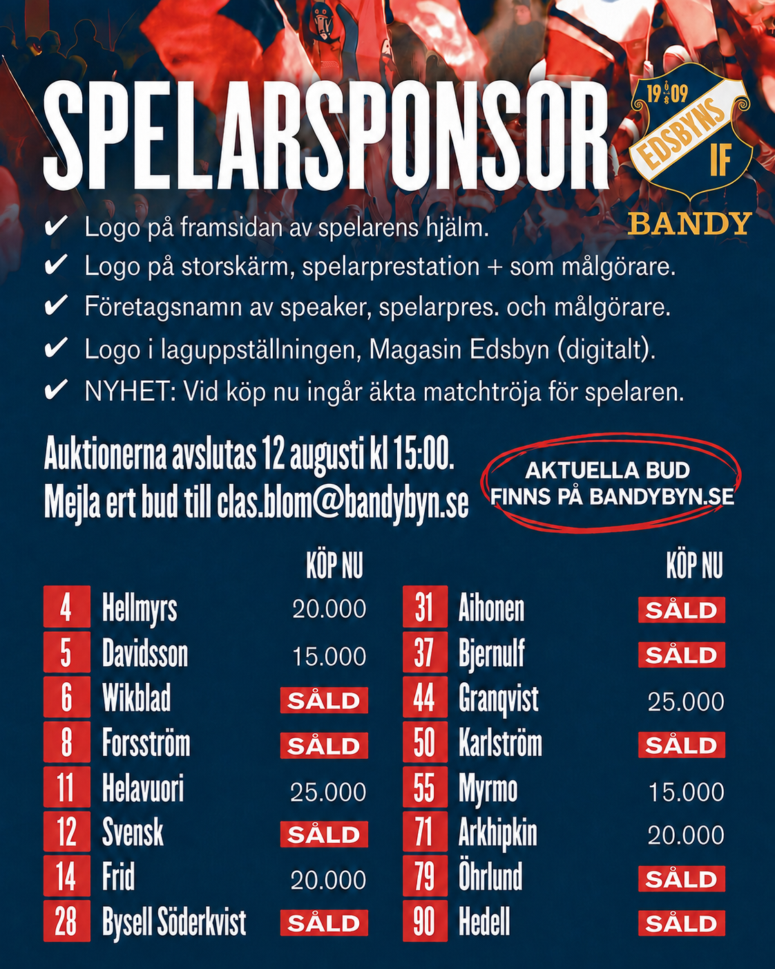 UPPDATERAD: Auktion spelarsponsring