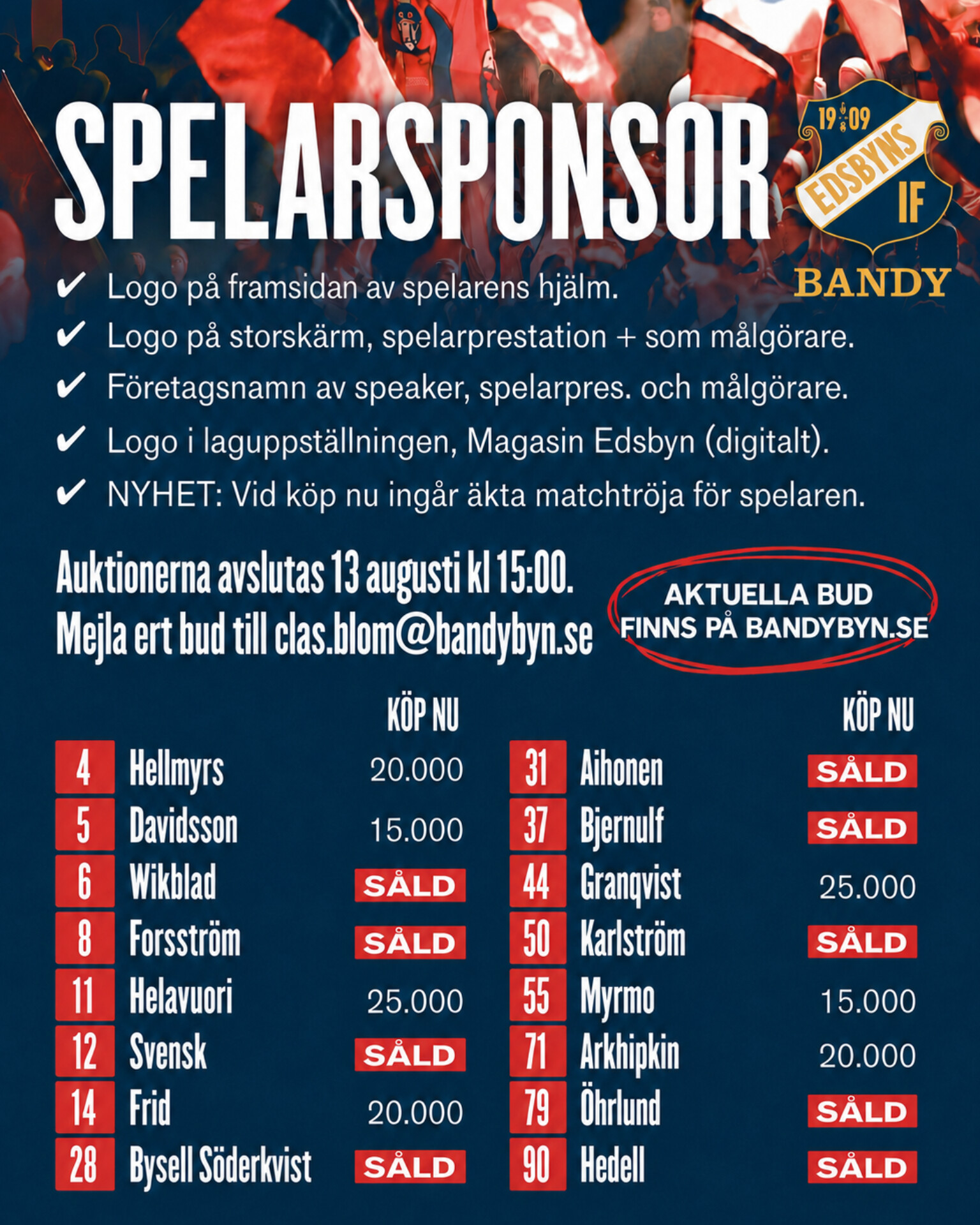UPPDATERAD: Auktion spelarsponsring
